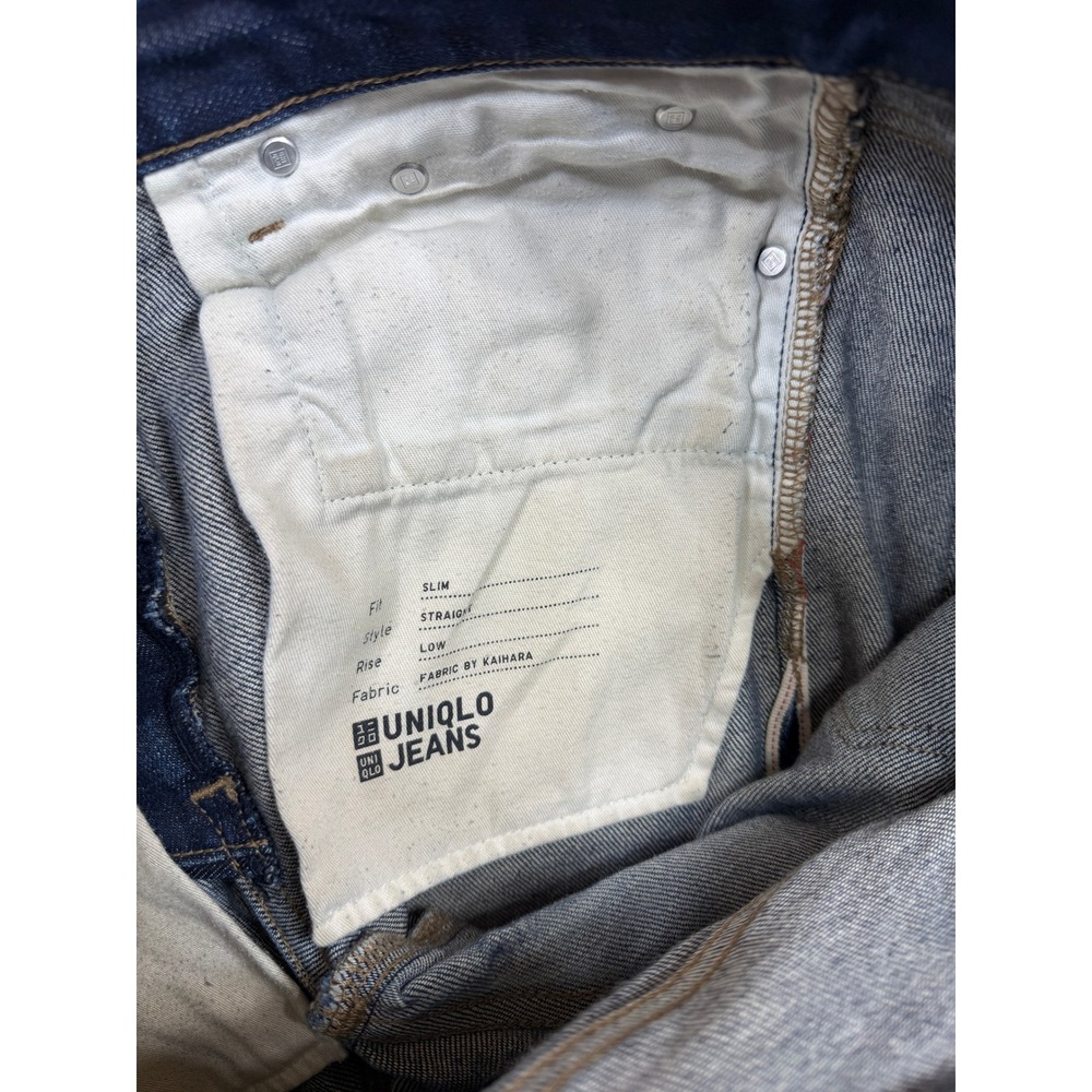 Uniqlo Selvedge Jeans Mens 32x33 Blue Slim Straight Kaihara Japanese Raw Denim - Picture 8 of 15